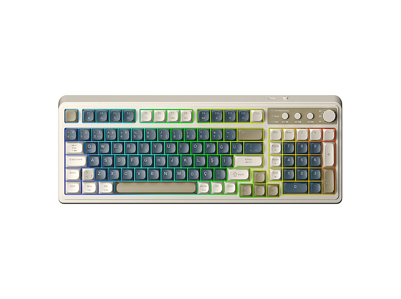 AULA Aula S99 Retro RGB Gaming 3 Modlu Bluetooth/2.4GHz/USB-C Kablosuz Makrolu Türkçe Q Klavye Lacivert Kablolu , bluetooth , 2.4ghz kablosuz Makrolu Oyuncu Klavyesi Lacivert