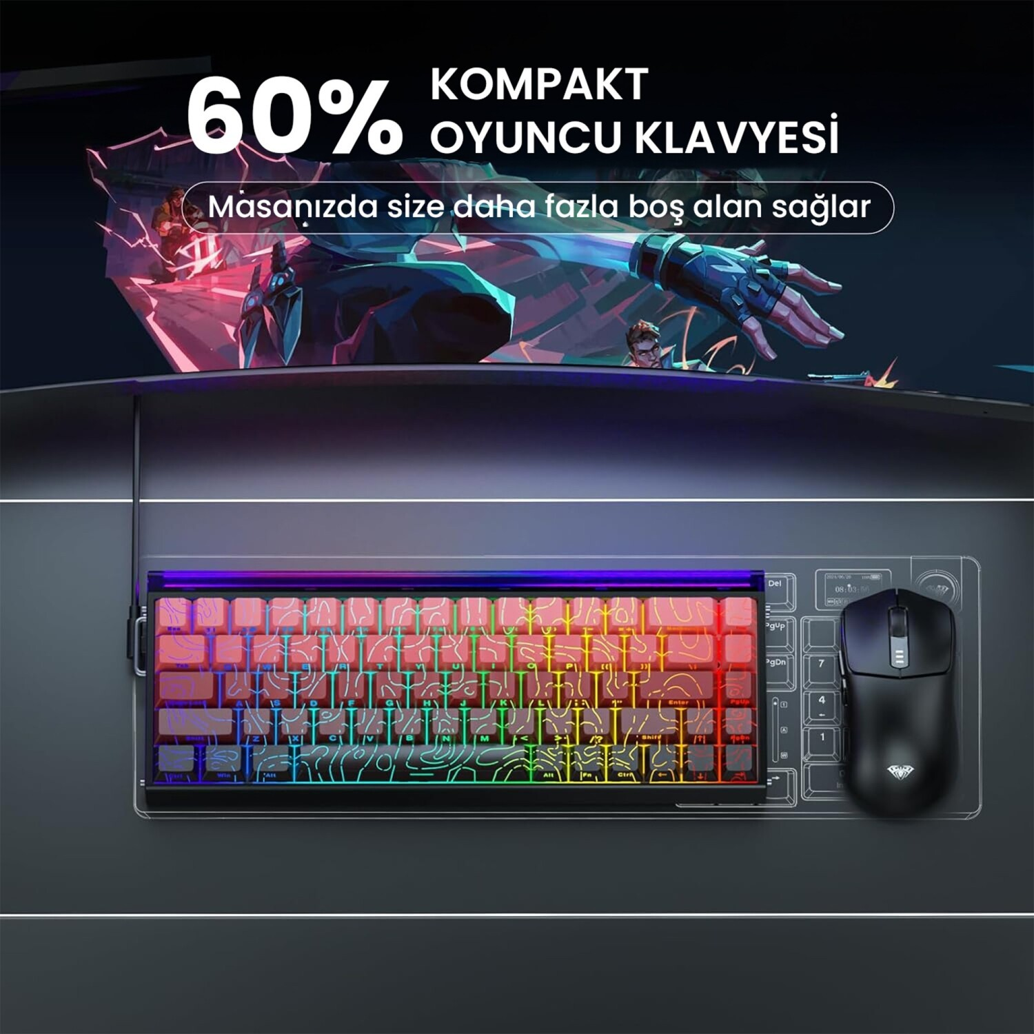 Masada RGB aydınlatmalı ve uyumlu fareye sahip %60 kompakt oyuncu klavyesi.