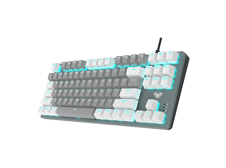 AULA Aula F3287 Mavi Işıklı Kablolu Mekanik İngilizce Q TKL Gaming Oyuncu Klavyesi Gri Kablolu Manyetik Oyuncu Klavyesi Gri