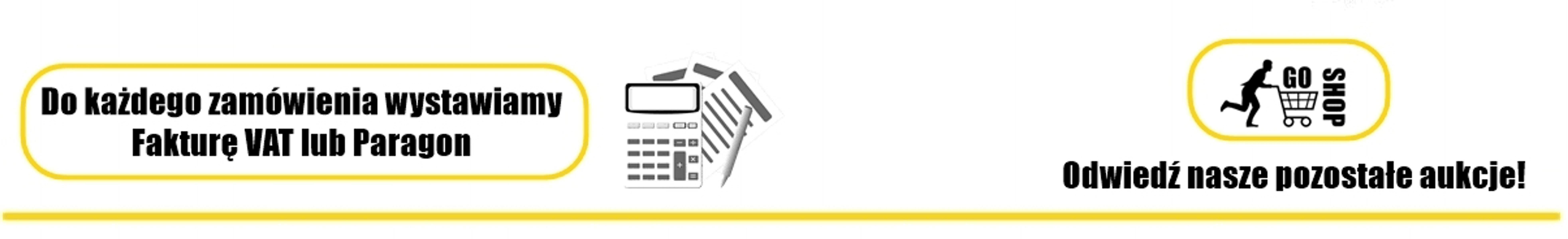 Banner con texto, calculadora, documentos y icono de go-shop, anunciando facturas y más subastas.