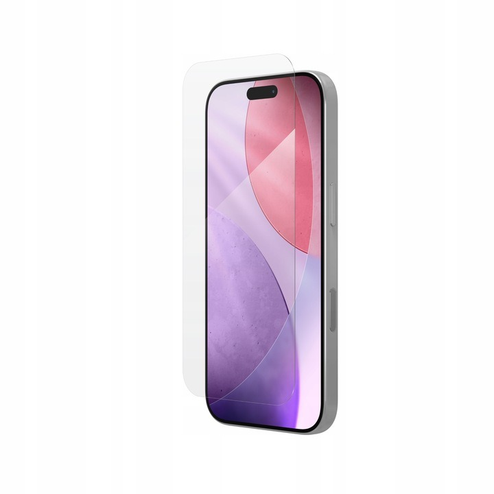 Smartfon z częściowo odklejoną przezroczystą folią ochronną na kolorowym ekranie.