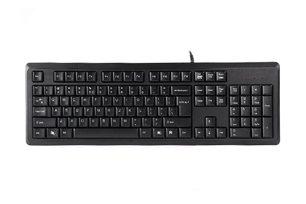 Beyaz arka plana sahip, QWERTY düzeninde ve sayı tuş takımlı siyah bir bilgisayar klavyesi.