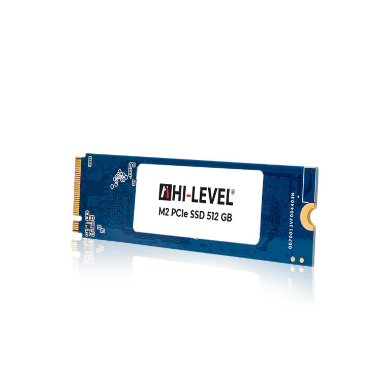 Beyaz arka planda mavi renkli Hi-Level M.2 PCIe SSD 512GB.