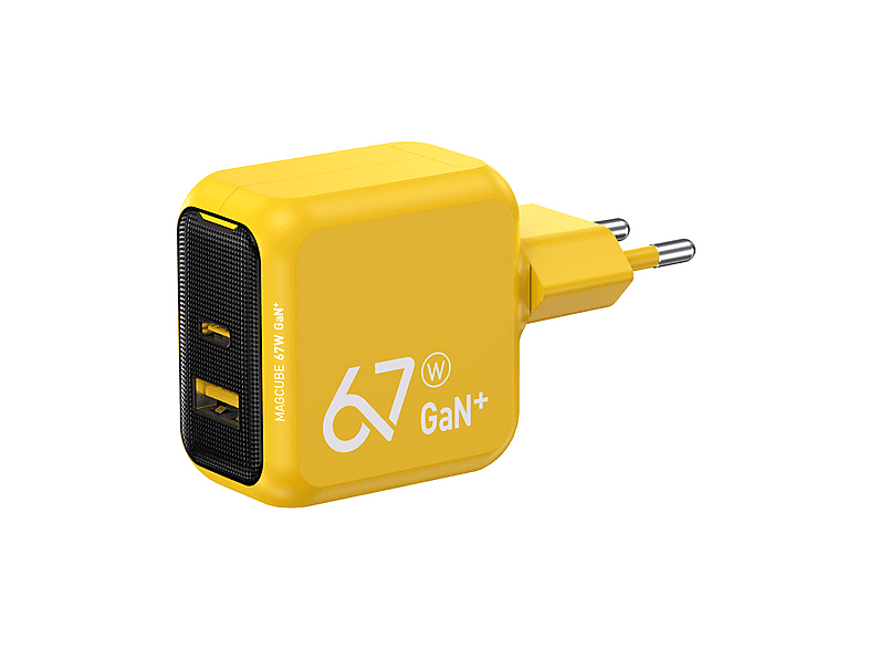 AOHI Magcube 2 Portlu Şarj Adaptörü, GaN+ 67W Hızlı Şarj Cihazı Sarı