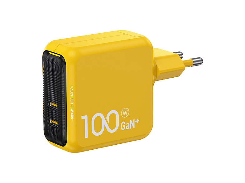 AOHI Magcube 2 Portlu Şarj Adaptörü, GaN+ 100W Hızlı Şarj Cihazı Sarı