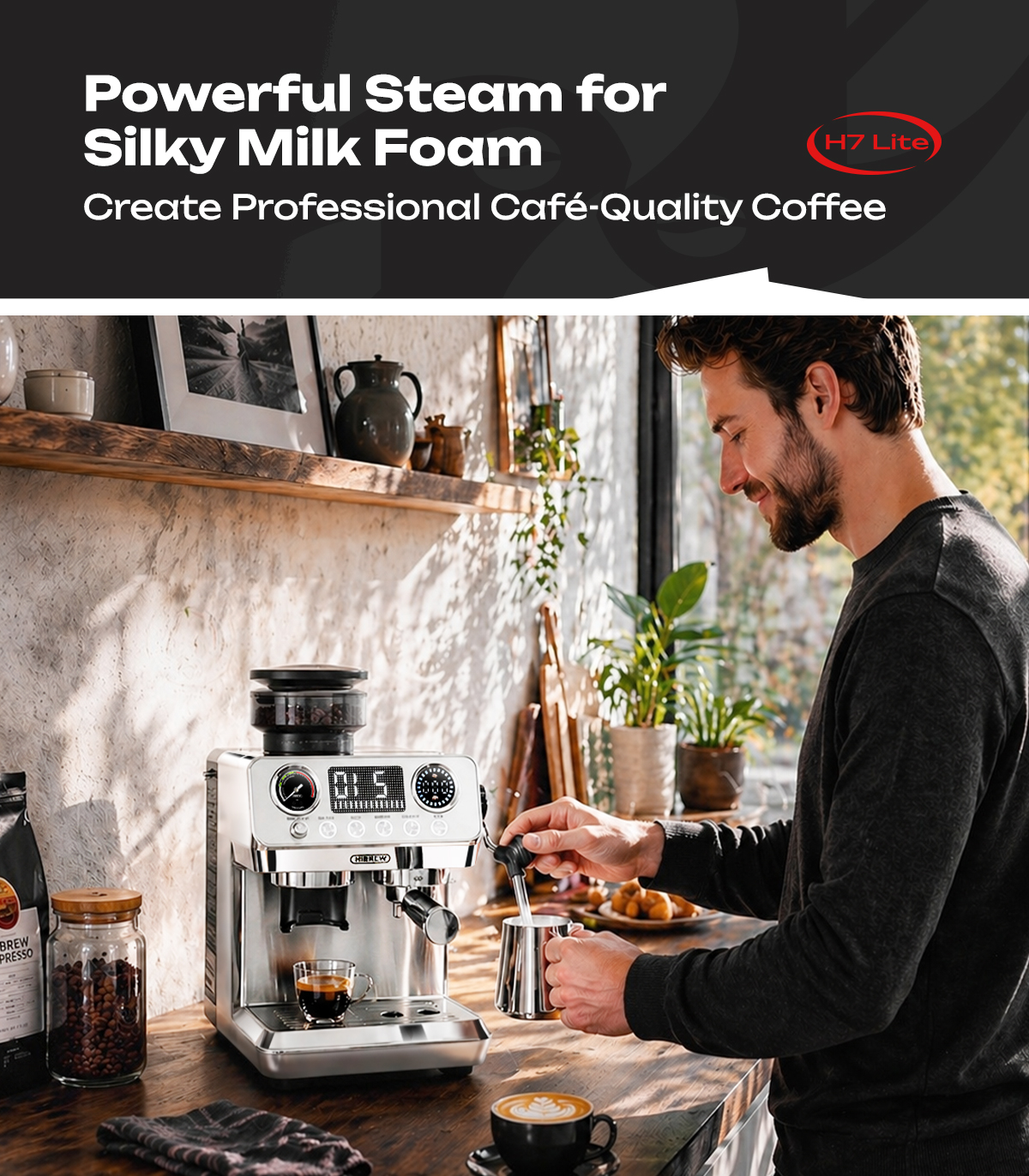 Un uomo usa una macchina da caffè in cucina.