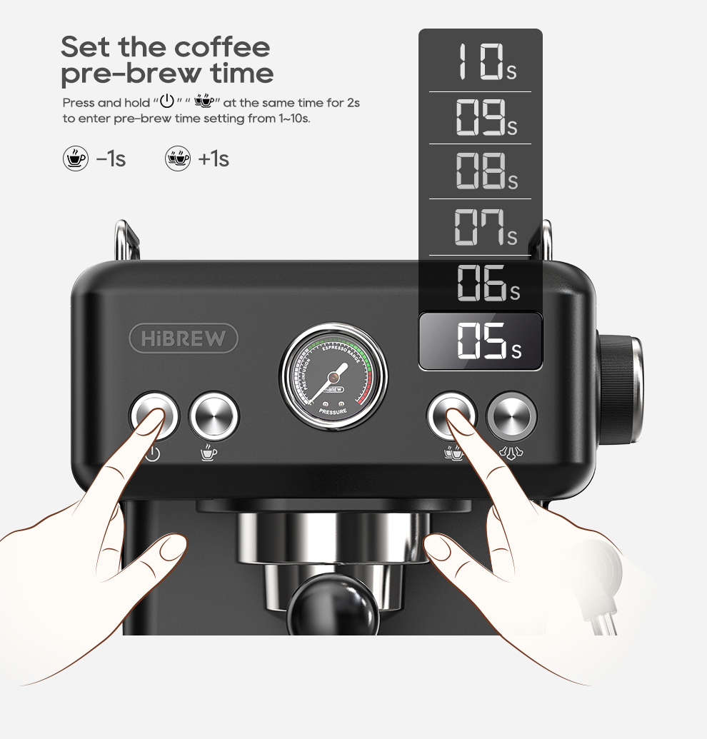 Istruzioni per impostare il tempo di pre-infusione del caffè sulla macchina.