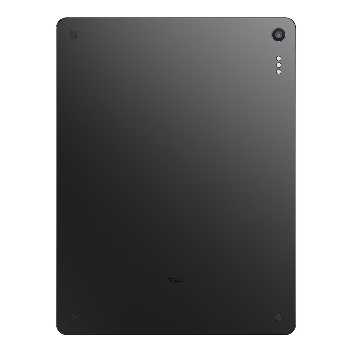 Retro di un tablet TCL scuro con fotocamera e logo.