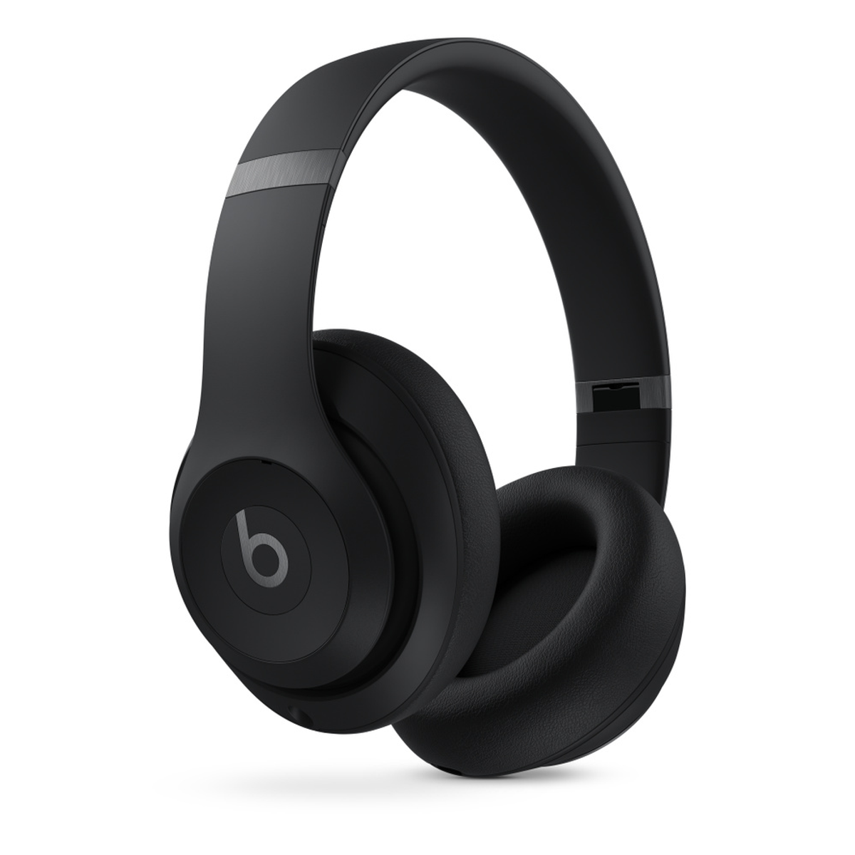 Cuffie Beats nere con logo argento su sfondo bianco.