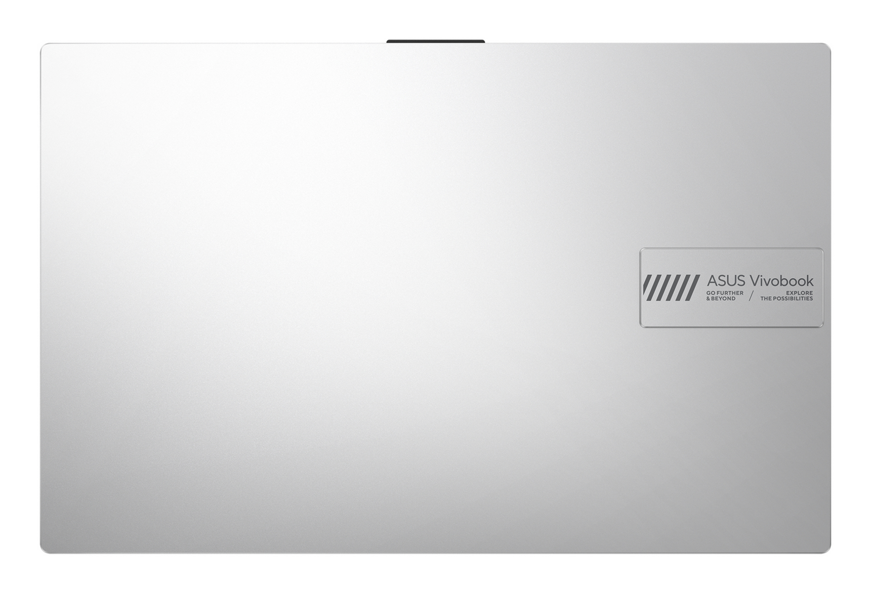 Portátil Asus Vivobook plateado cerrado visto desde arriba, con un logotipo en el lado derecho.