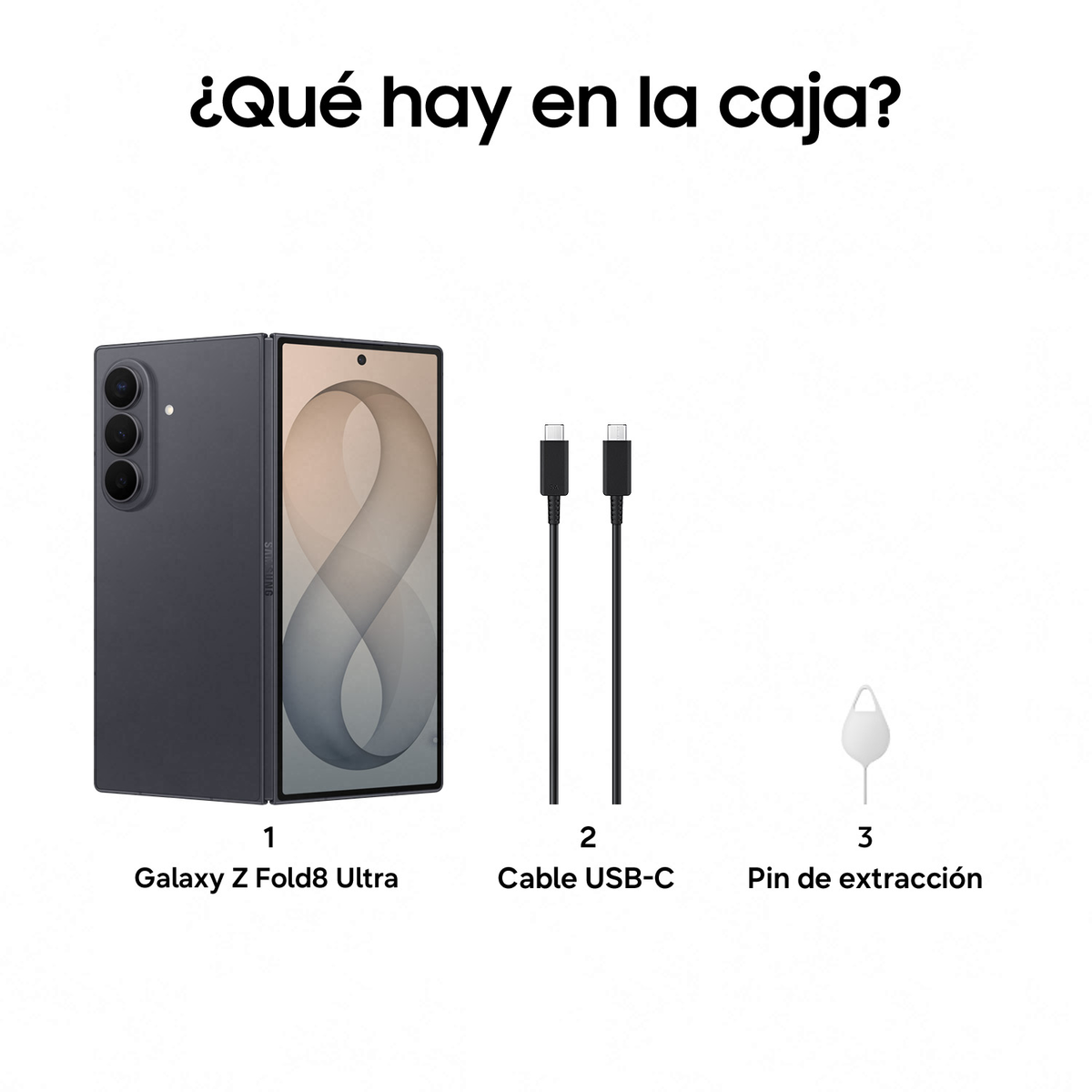 Contenuto della confezione: Galaxy Z Fold8 Ultra, cavo USB-C e spillo SIM.