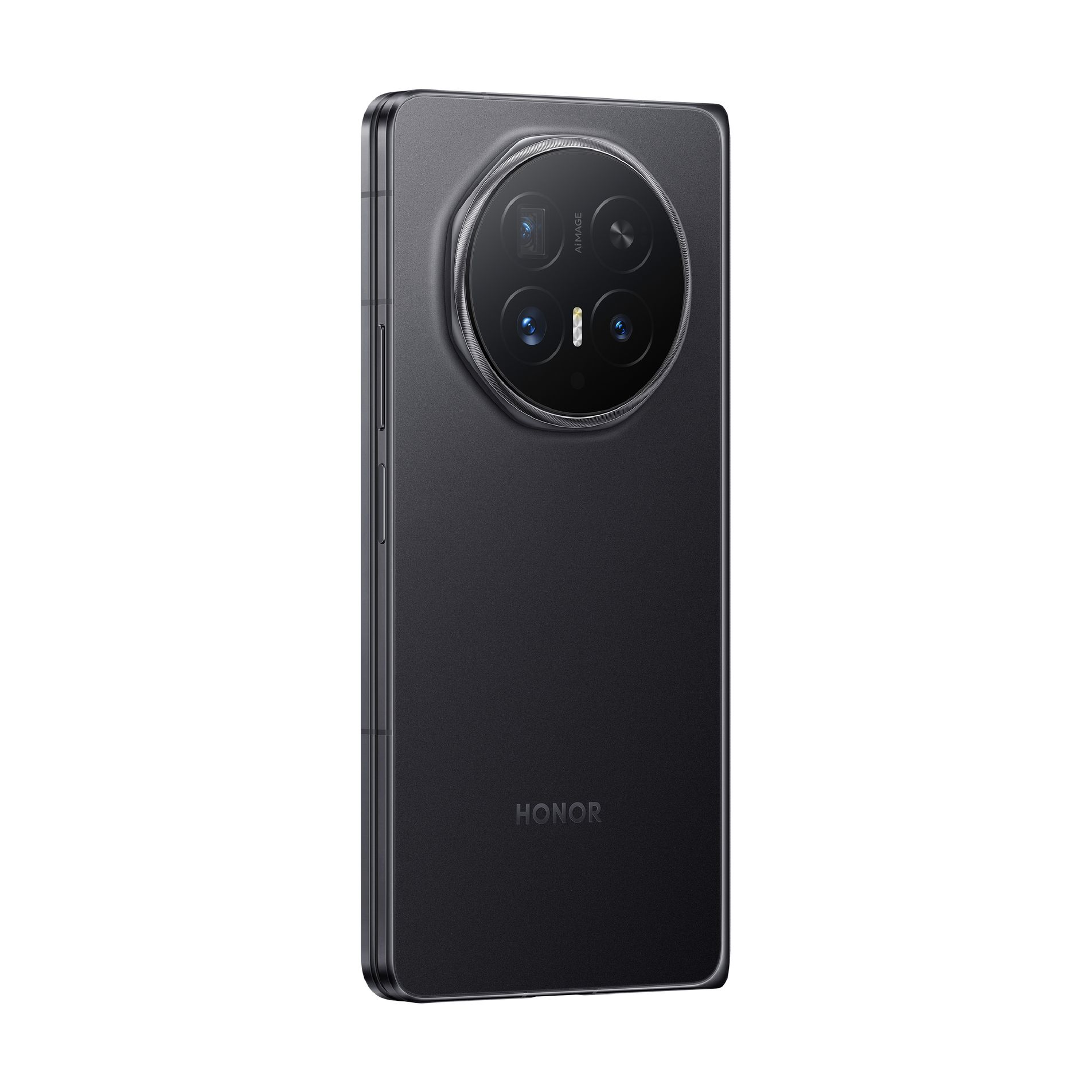 Rückseite eines schwarzen Honor-Smartphones mit großem runden Kameramodul oben und Markenlogo unten.