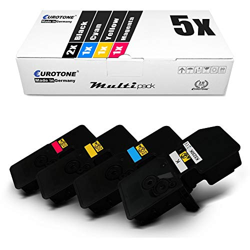Eurotone Multipack mit einer Box und vier schwarzen Tintenpatronen mit bunten Etiketten.