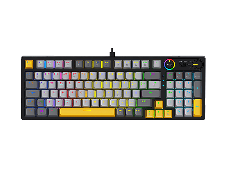 BRONZTURQ MK1141 RGB Anti-Ghosting 3'ü 1 Arada Mekanik Kablolu + 2.4G + Bluetooth Oyuncu Klavyesi Siyah