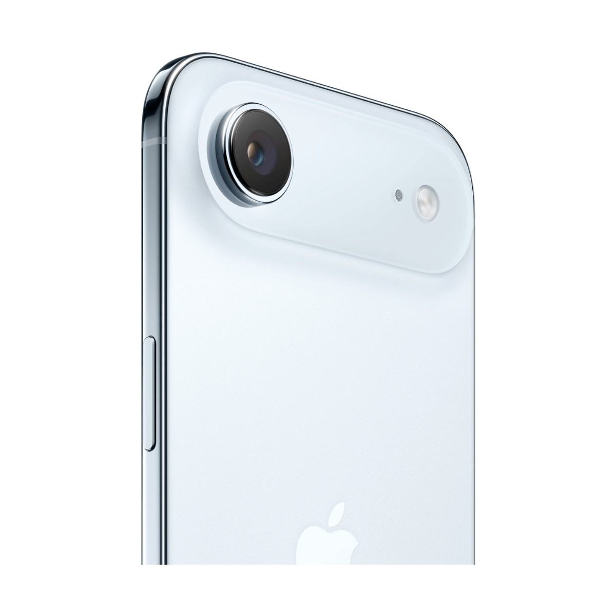 Parte trasera de un smartphone claro con una sola cámara y logotipo de Apple.