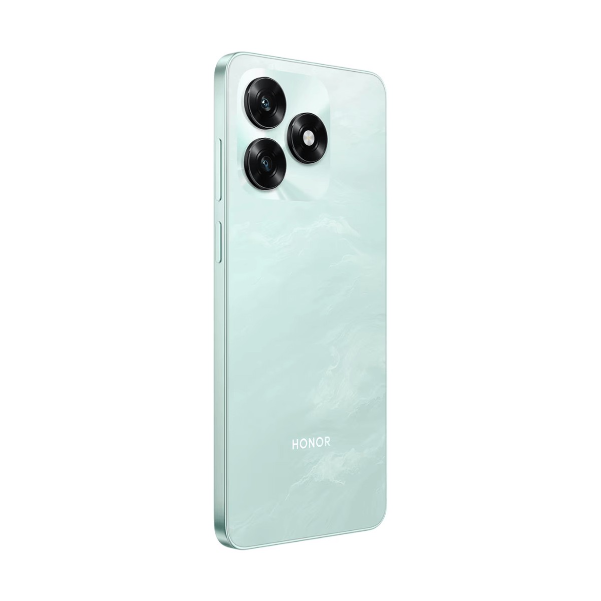 Retro di uno smartphone Honor verde chiaro con tre obiettivi e logo.