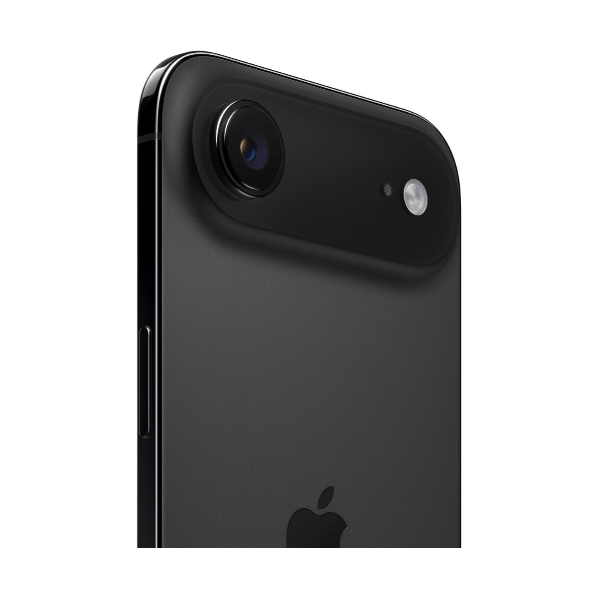 Parte trasera de un smartphone negro con módulo de cámara y logotipo de Apple.