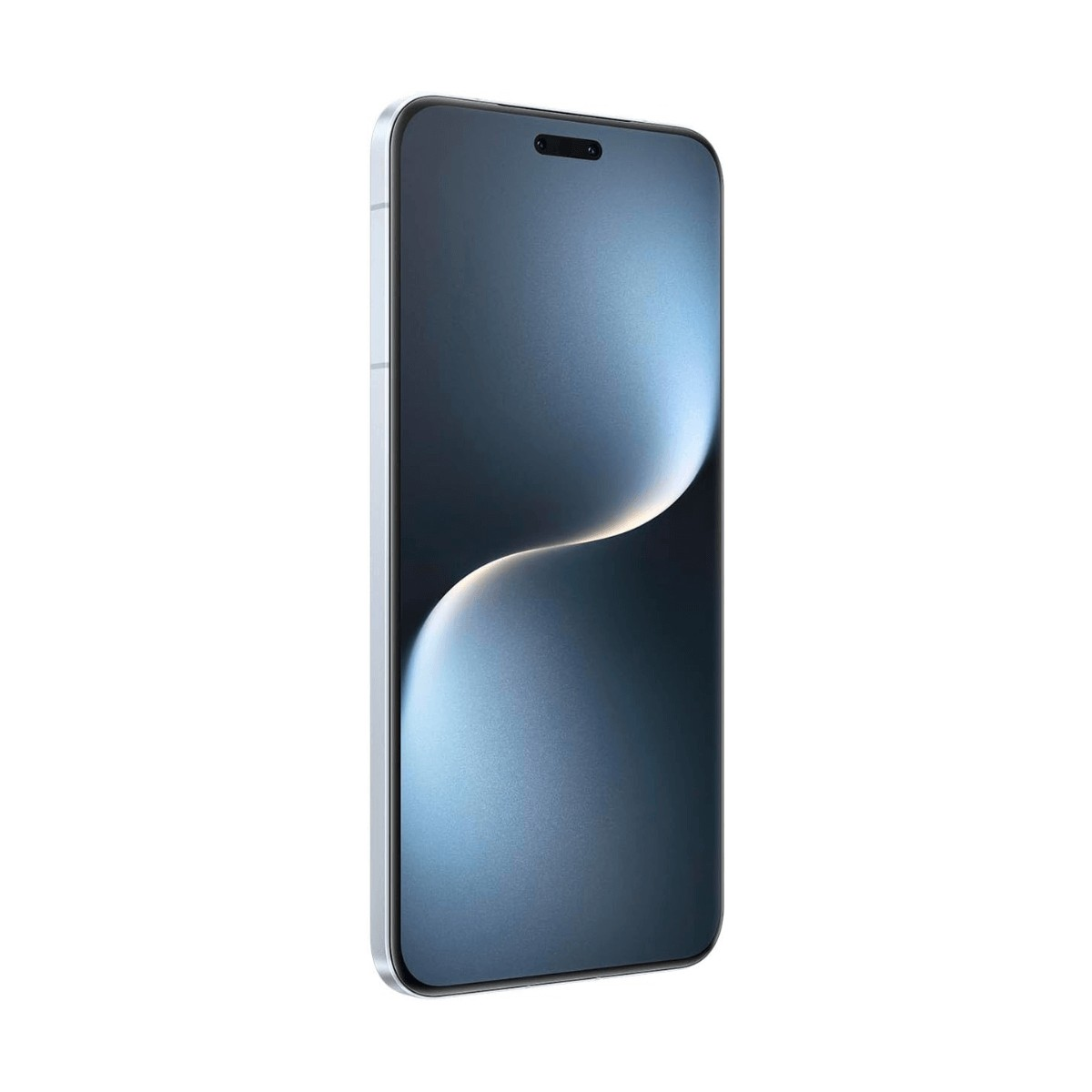 Uno smartphone con display blu su sfondo chiaro.