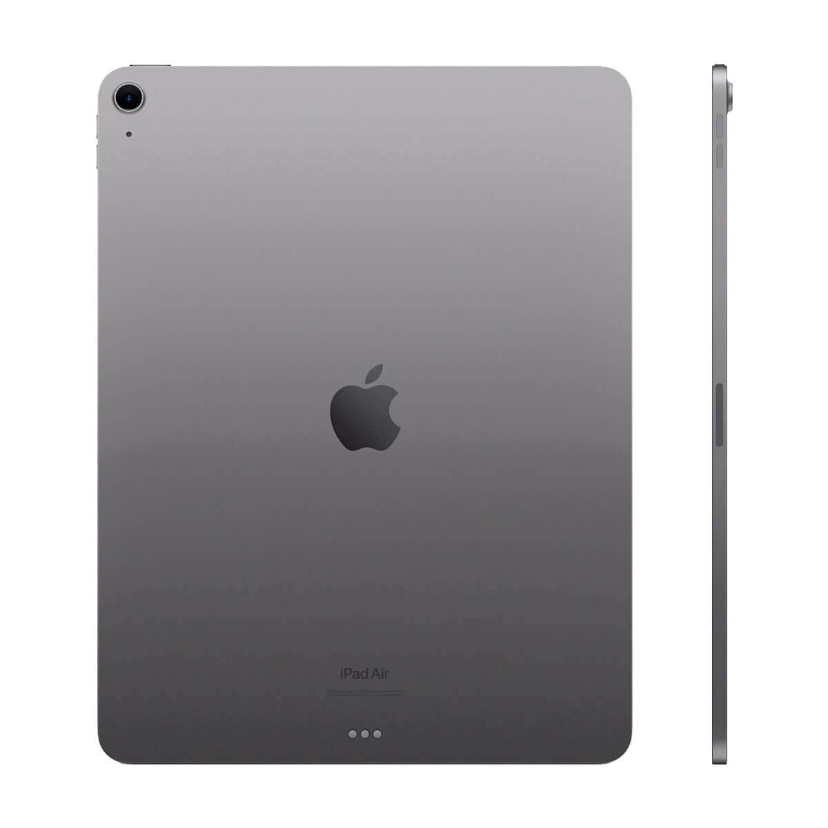 Dos et profil fin d'un iPad Air gris avec le logo Apple et l'appareil photo.