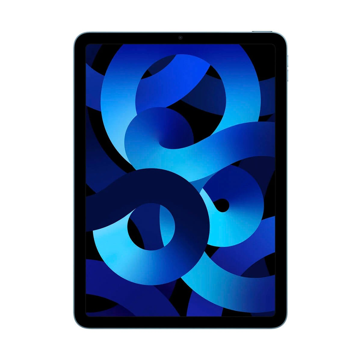Un tablet con uno sfondo a nastro astratto blu sullo schermo.