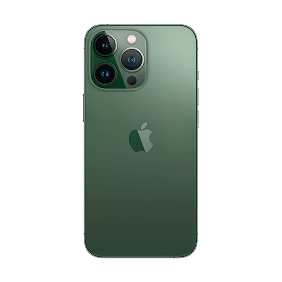 Il retro di un iPhone verde alpino con tripla fotocamera e logo Apple.