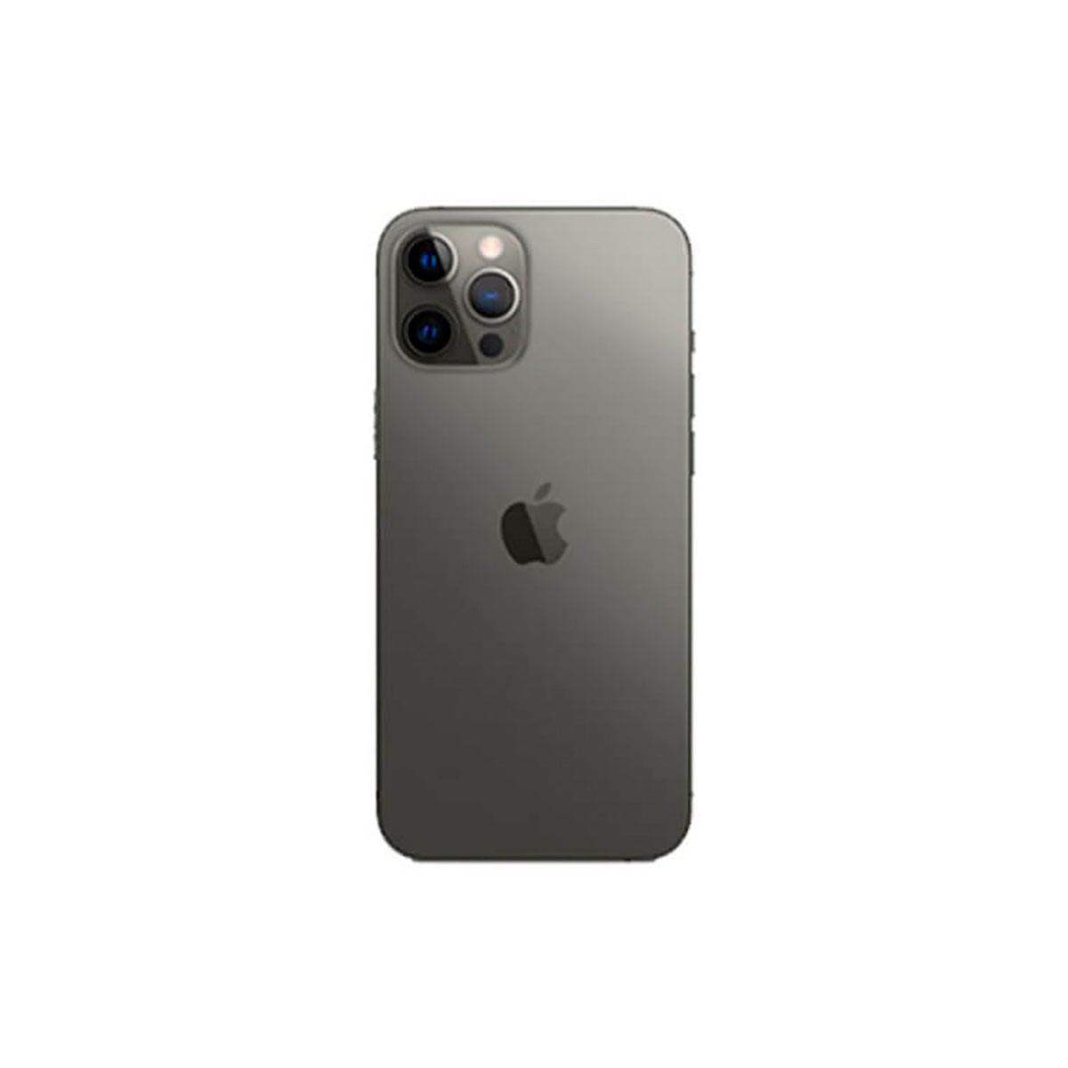 Retro di uno smartphone grigio scuro con tripla fotocamera e logo Apple.