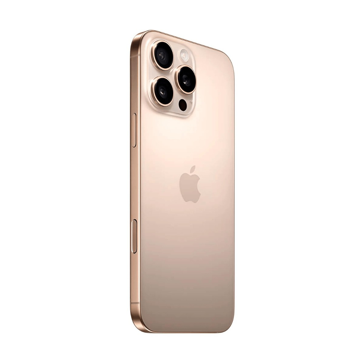 Retro di un iPhone dorato con tre obiettivi fotografici e il logo Apple su sfondo bianco.