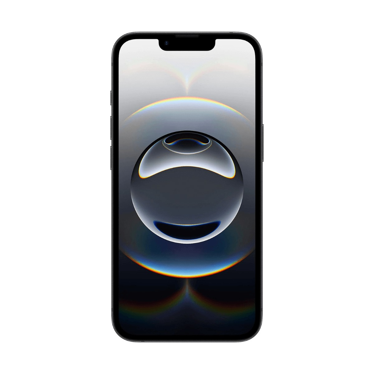 Uno smartphone con cornice nera mostra uno schema di colori circolare astratto sullo schermo.