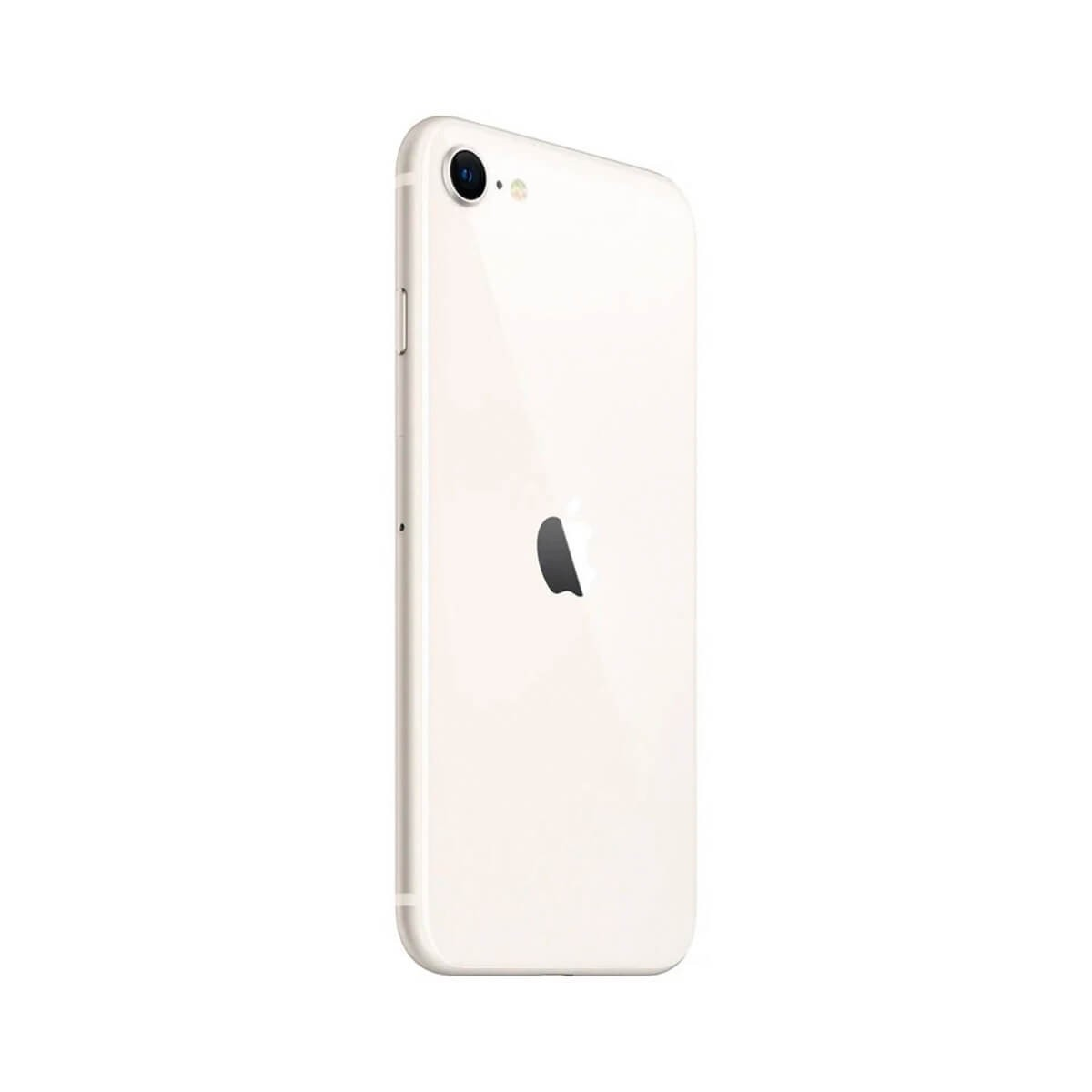 Vista posteriore di uno smartphone bianco con una singola fotocamera e logo Apple.