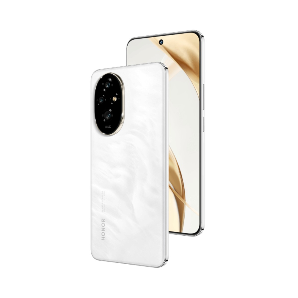 Due smartphone Honor bianchi, uno mostra il retro con una grande fotocamera, l'altro lo schermo.