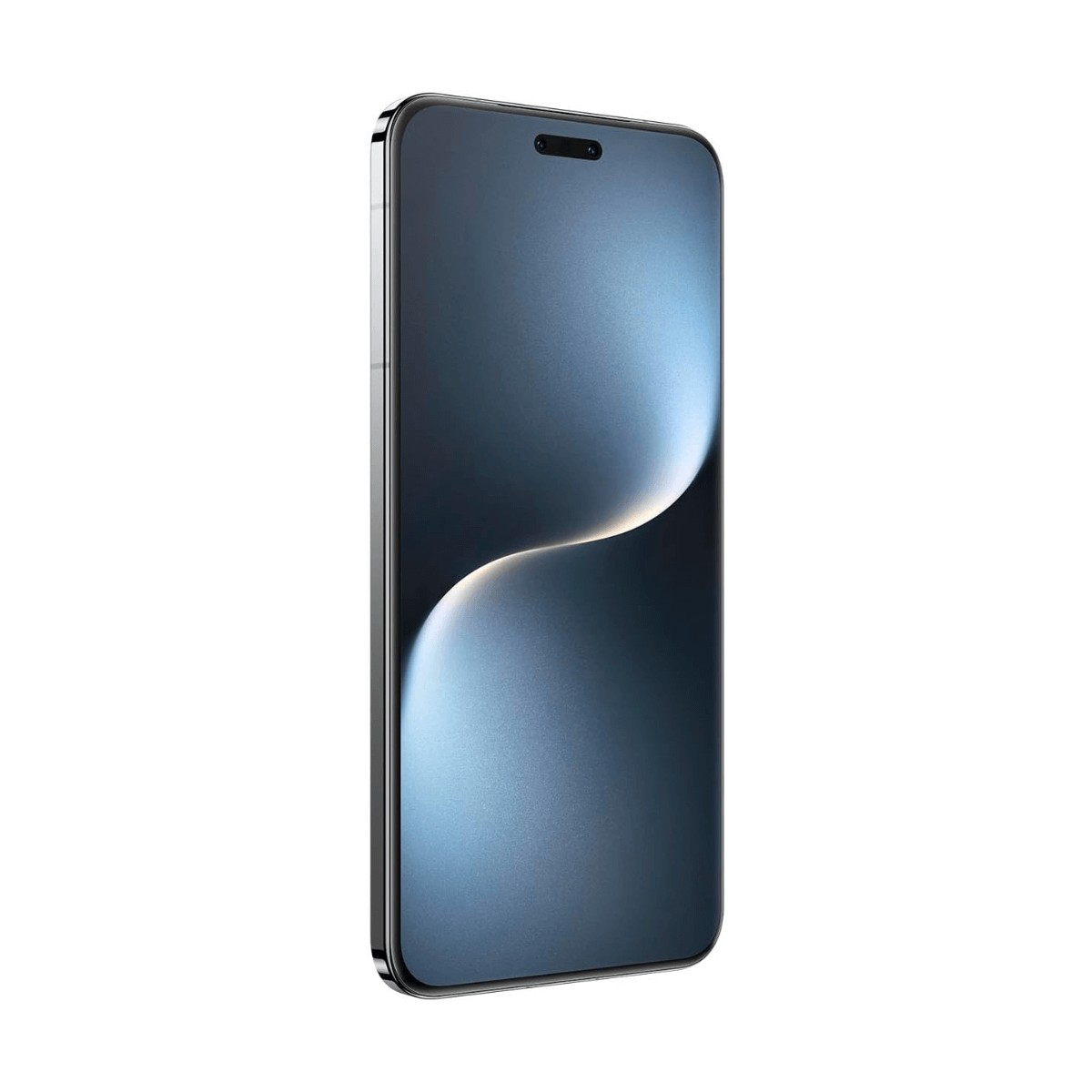 Uno smartphone moderno con schermo astratto scuro mostra un design di luce curva luminoso.