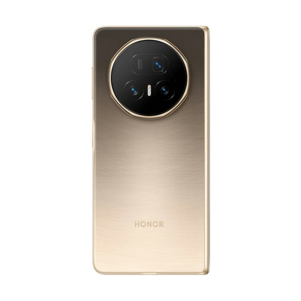 Retro di uno smartphone Honor dorato con ampio modulo fotocamera circolare.