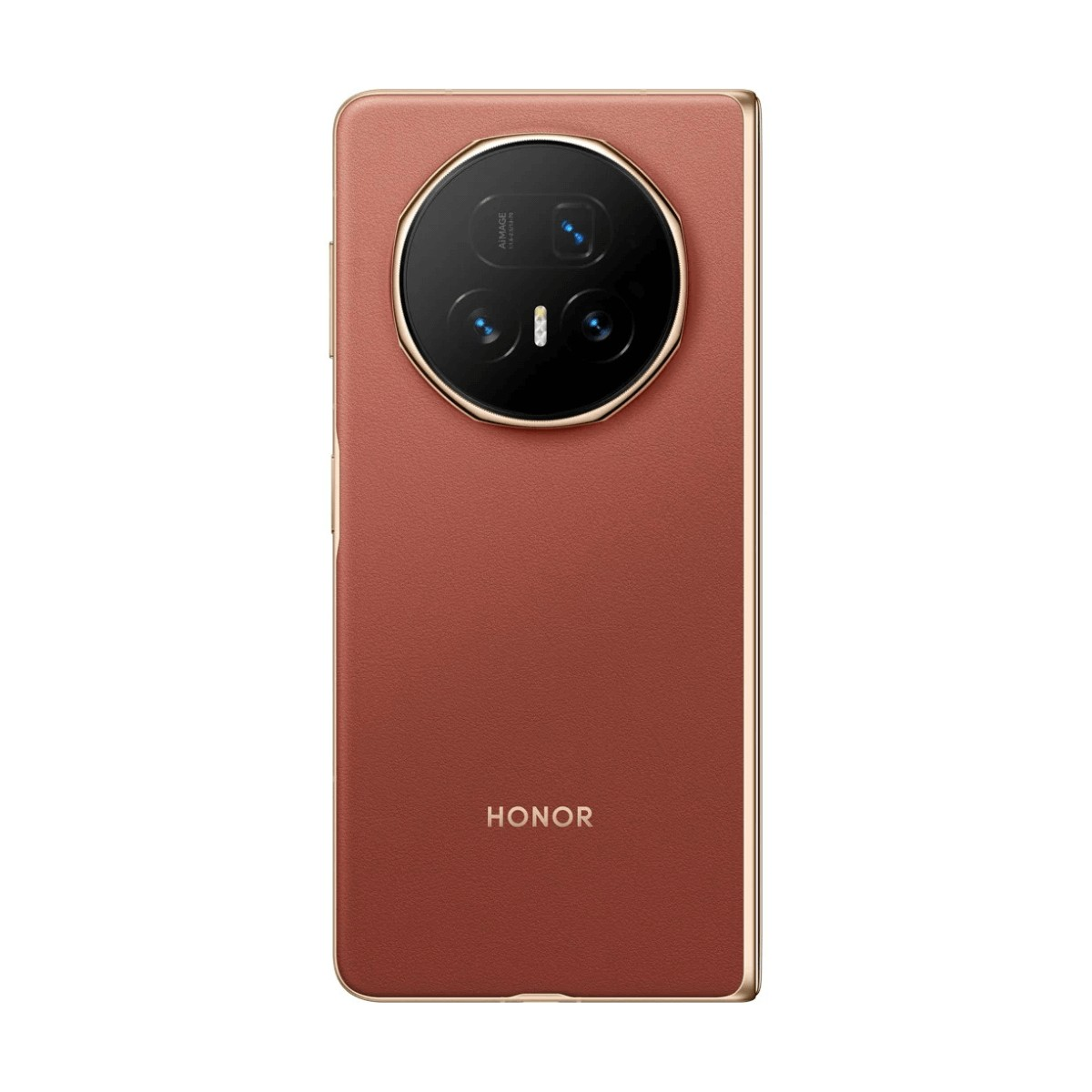 Dos d'un smartphone Honor marron avec un module photo rond en haut et le logo Honor en bas.