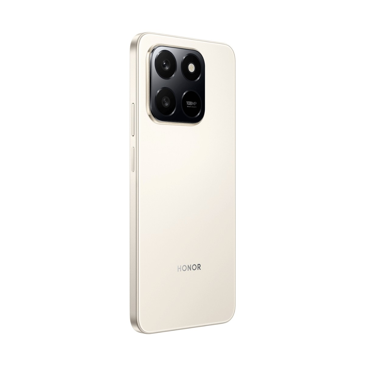 Smartphone Honor de color dorado mostrado desde atrás con un módulo de cámara cuadrado.