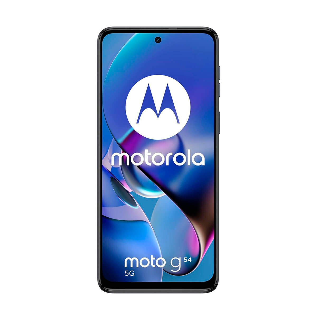 Front view of Motorola Moto G54 5G smartphone displaying the Motorola logo and text on screen.