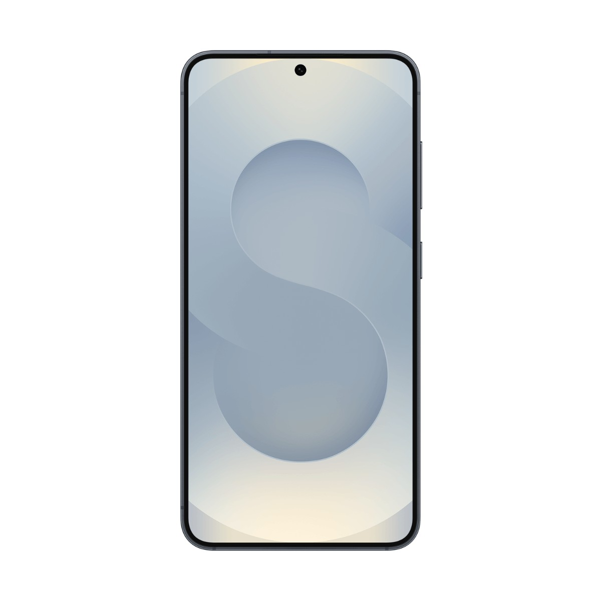 Un smartphone moderne avec un fond abstrait bleu en forme de S illuminant son écran.