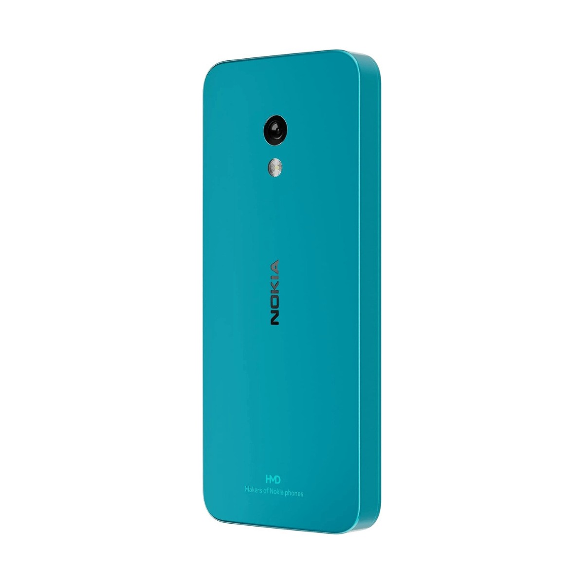 Smartphone turchese visto da dietro, con fotocamera, flash e logo Nokia.