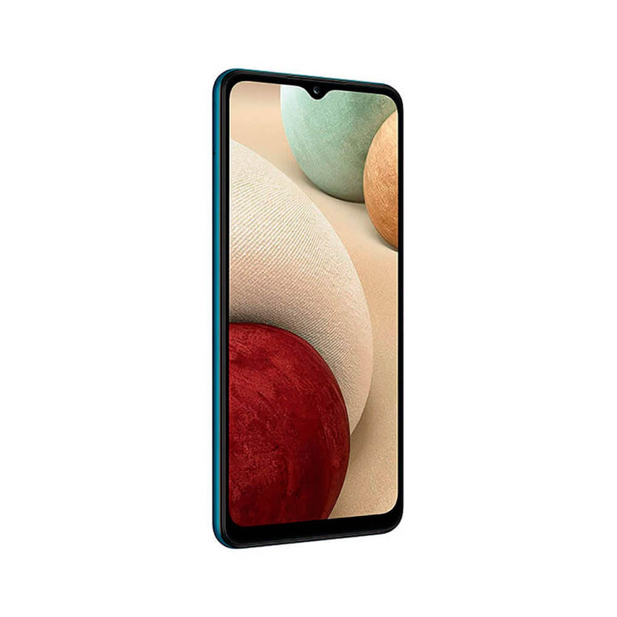 Smartphone avec cadre bleu foncé et une image de fond abstraite et colorée sur l'écran.