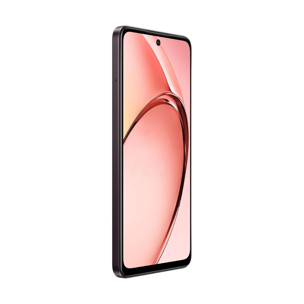 Uno smartphone con uno sfondo dello schermo rosa lucido è leggermente angolato su sfondo bianco.