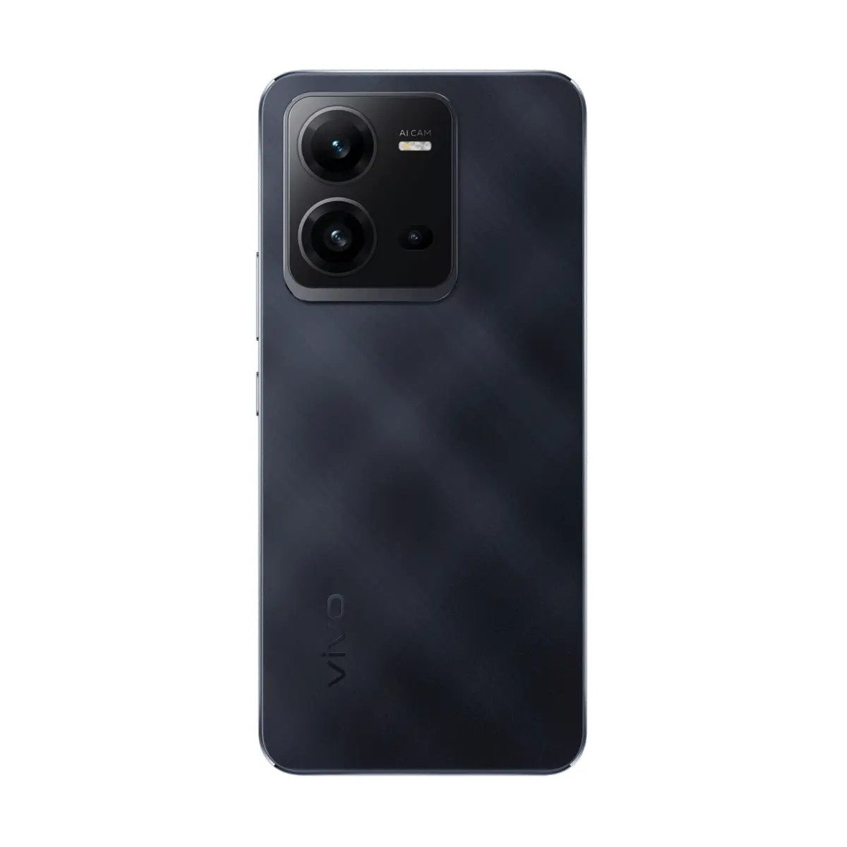Rückseite eines dunkelgrauen Vivo-Smartphones mit Dual-Kameramodul und dezentem Muster.