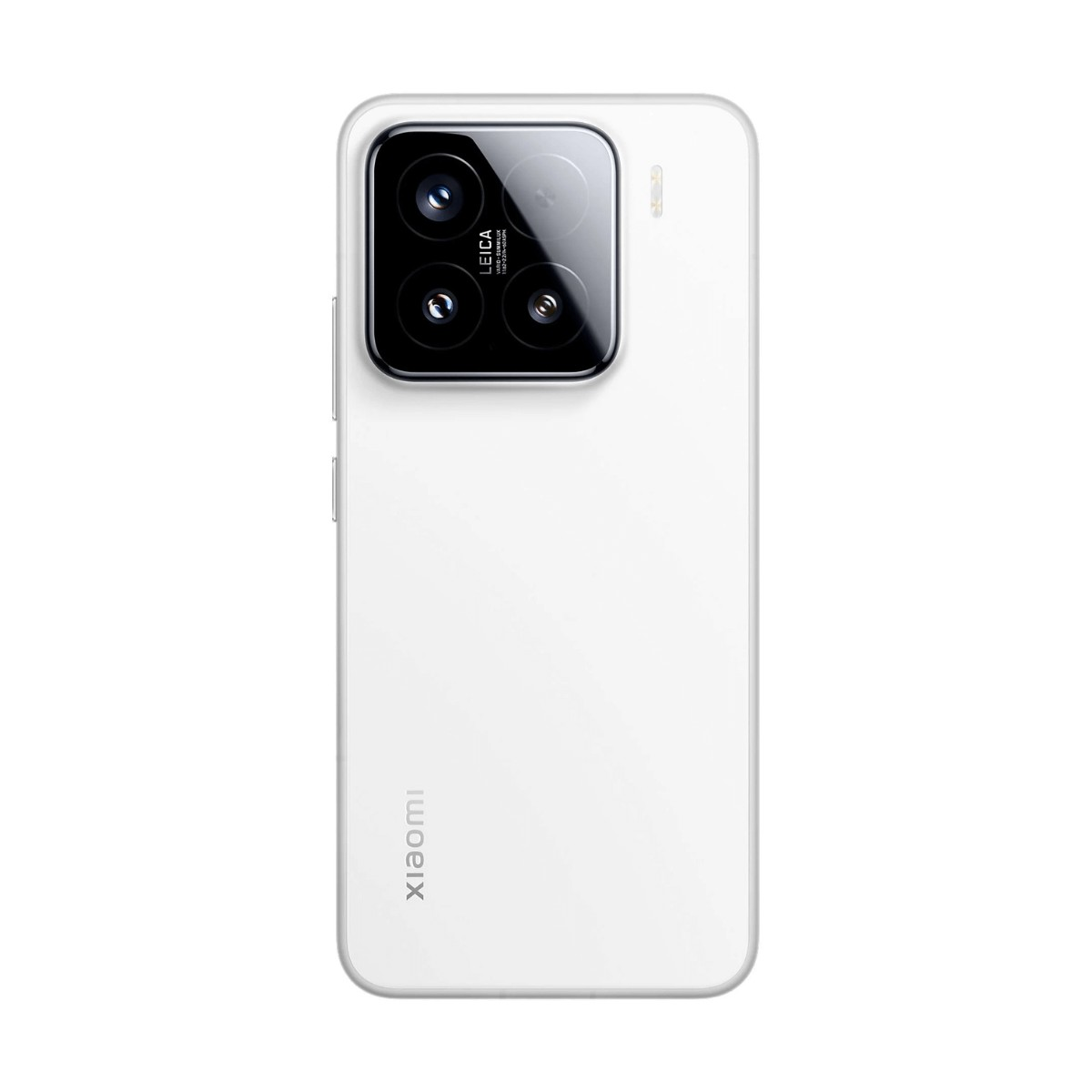Smartphone Xiaomi bianco visto da dietro, con modulo fotografico Leica quadrato.