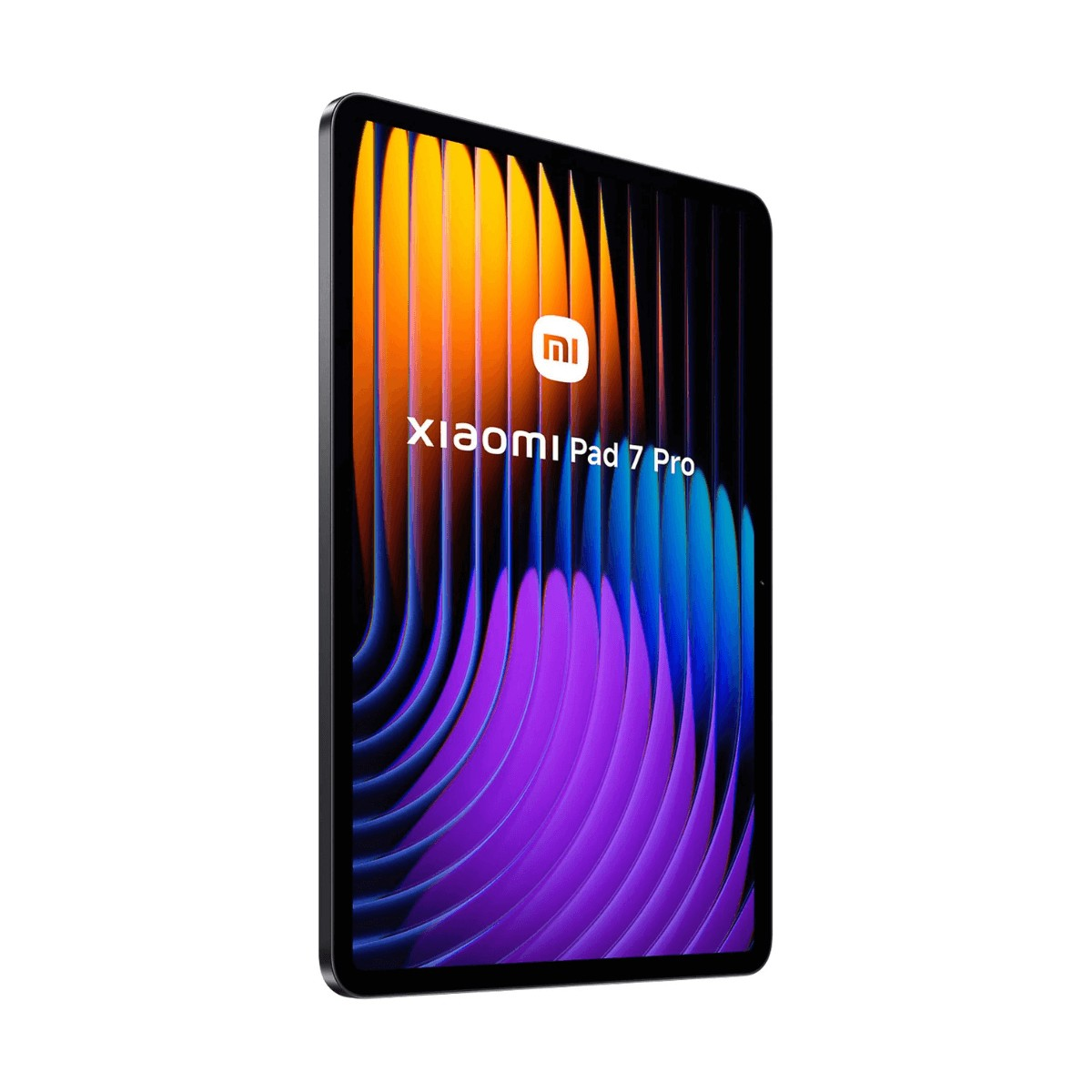 Un tablet Xiaomi Pad 7 Pro con schermo colorato su sfondo bianco.