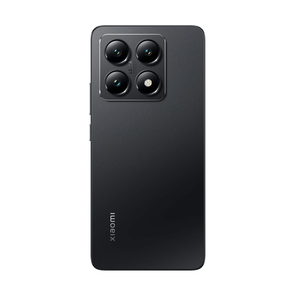 Rückseite eines schwarzen Xiaomi-Smartphones mit vier Leica-Kameras oben links und dem Xiaomi-Logo unten.
