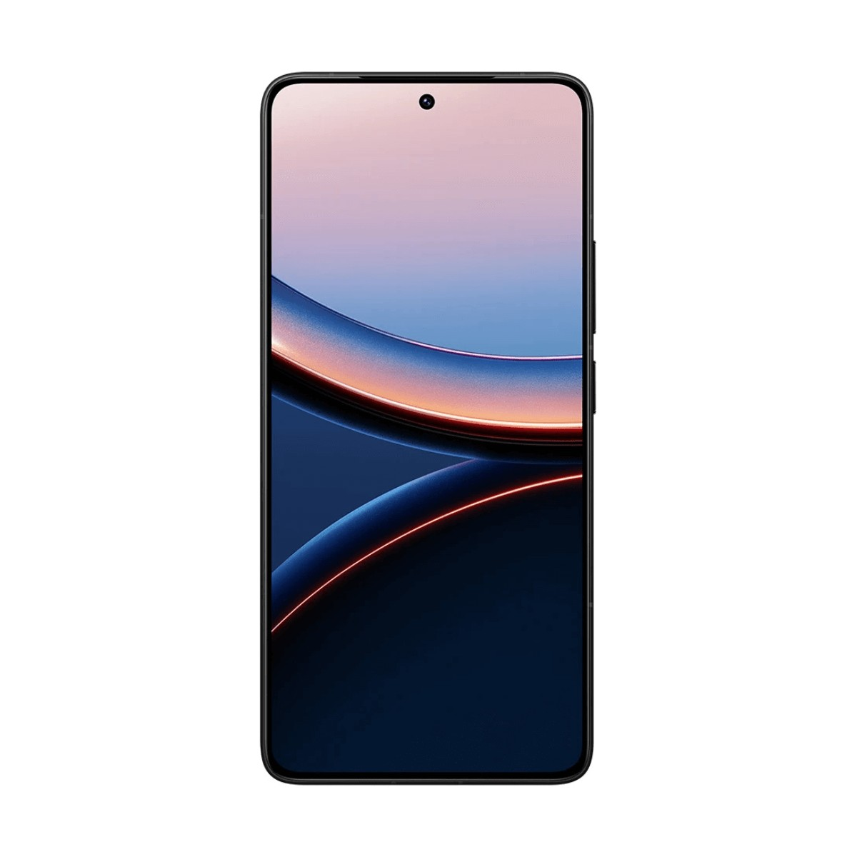 Uno smartphone con cornice scura e uno sfondo astratto colorato sullo schermo.