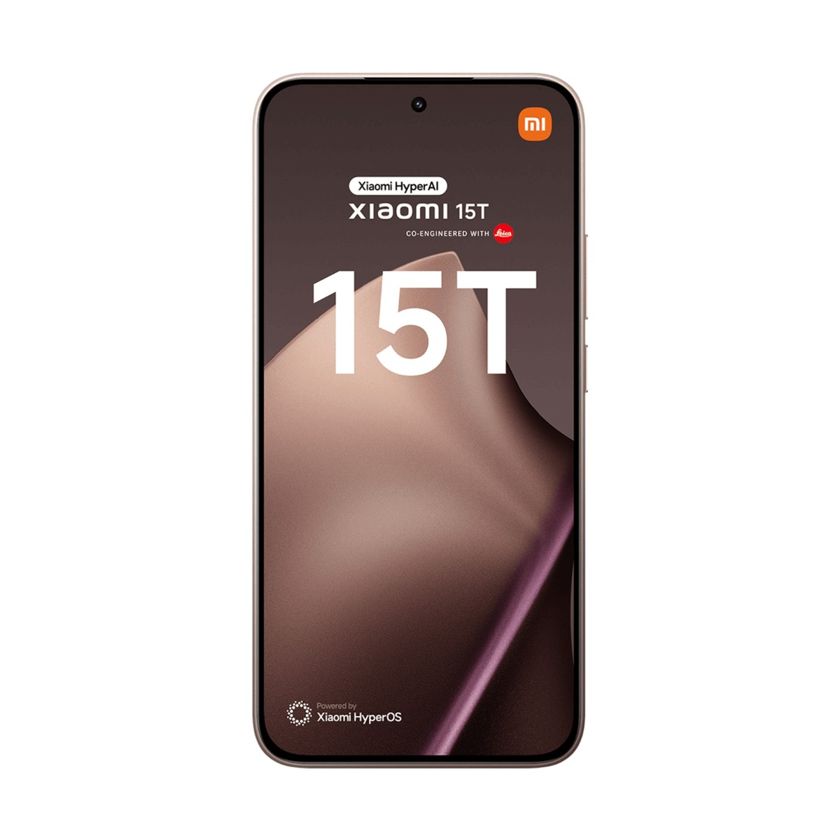 Vista frontale dello smartphone Xiaomi 15T con la scritta Xiaomi 15T e il logo sullo schermo.