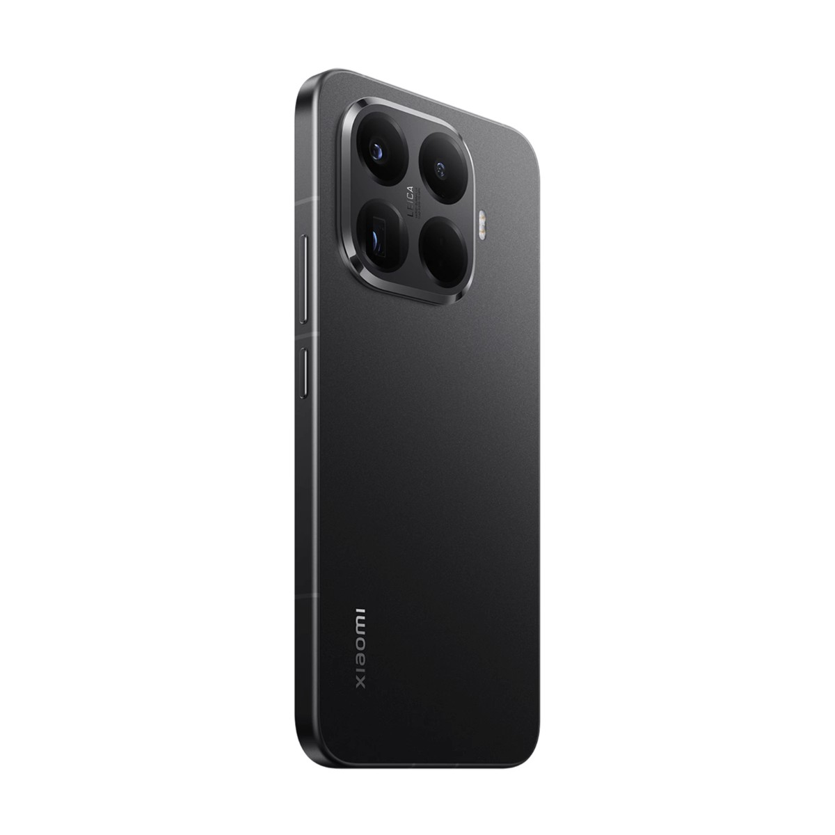 Retro di uno smartphone Xiaomi nero con fotocamera quadrupla Leica e logo.