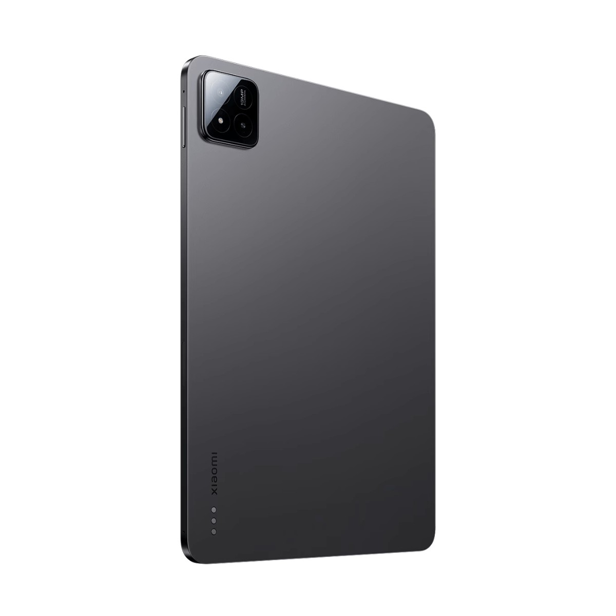 Retro di un tablet Xiaomi scuro con modulo fotocamera rettangolare e logo.