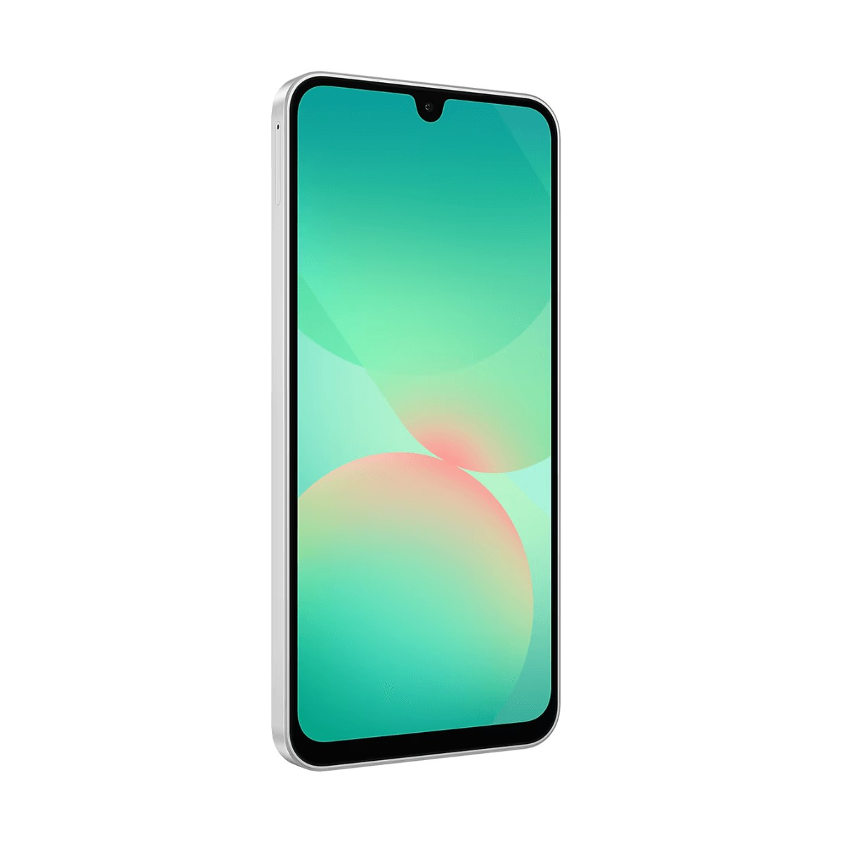 Un smartphone blanc avec un écran vert affiche des graphiques abstraits.