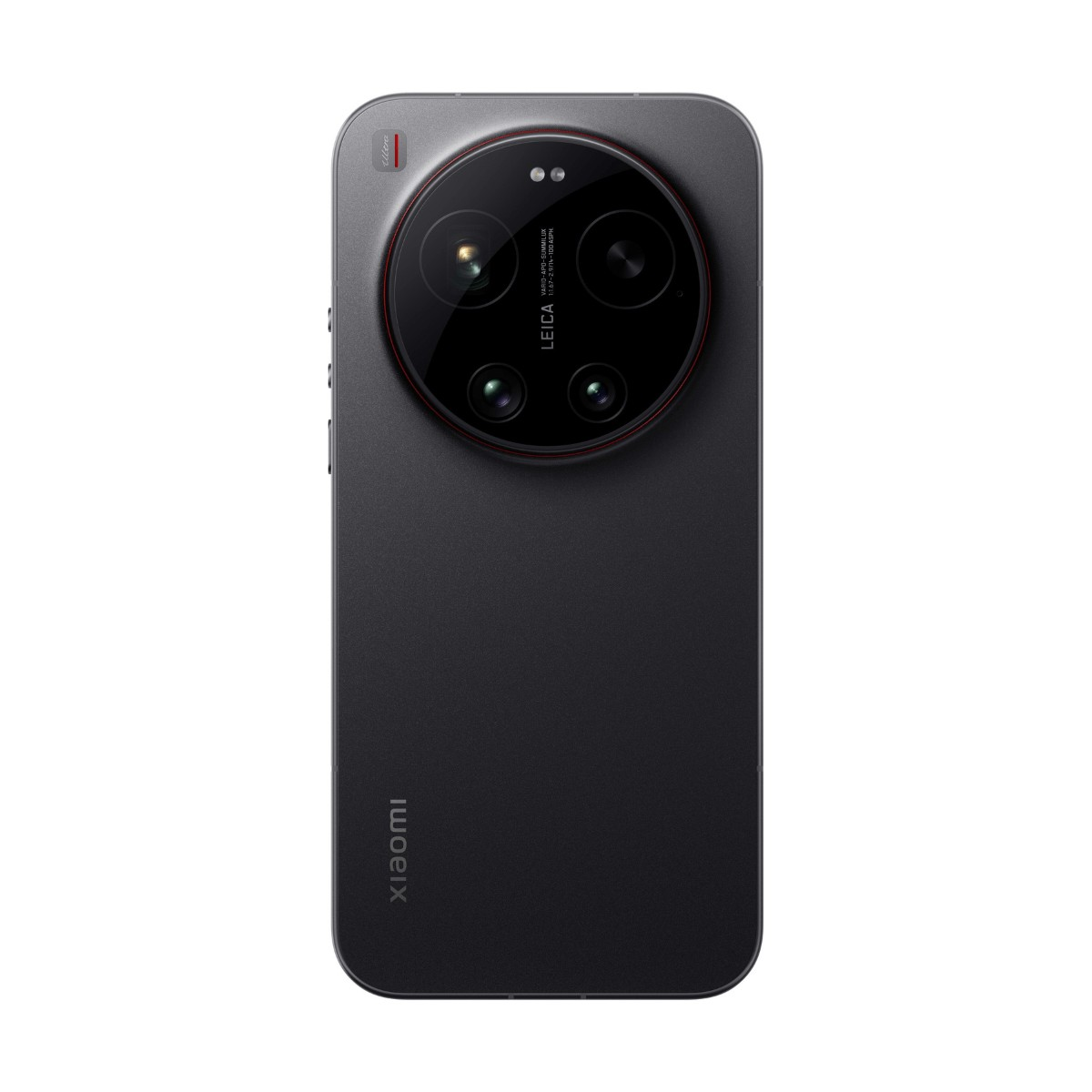 Retro di uno smartphone grigio scuro con un modulo fotocamera quadruplo circolare e il logo Xiaomi.