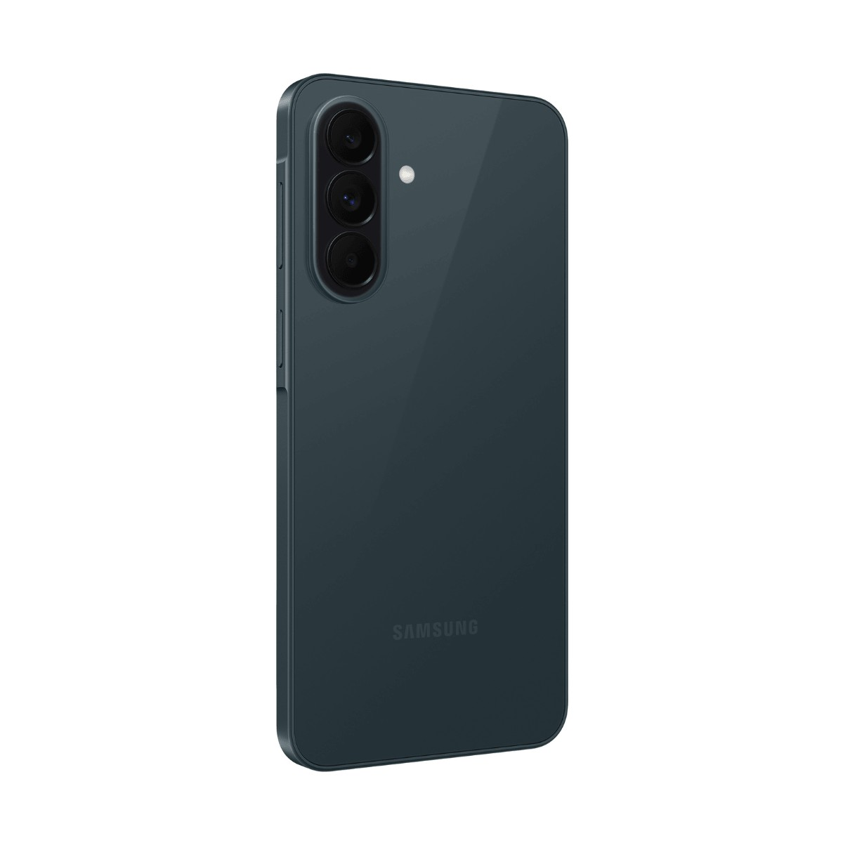 Rückansicht eines dunklen Samsung-Smartphones mit drei vertikalen Kameras und dem Samsung-Logo.